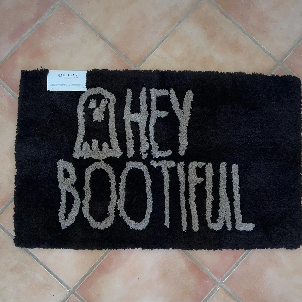 LAST ONE👻 Rae Dunn HEY BOOTIFUL Bathmat Rug HTF Ghost Beautiful Halloween 🎃👻